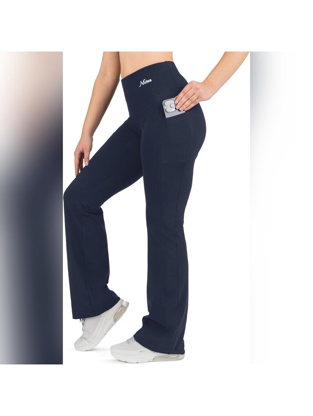 NWT Nirlon Women's High Waist Flared Leggings with Pockets Black, (30" Inseam)